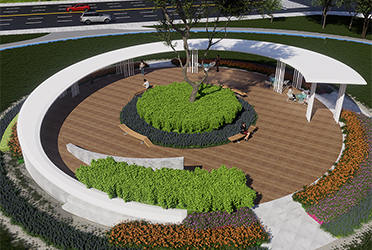 廣場圓形廊架弧形鋼結構休憩廊架圖片